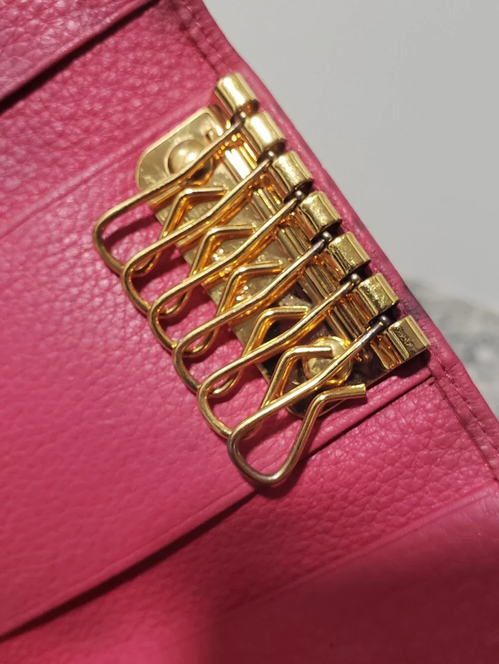 Prada Pink Pebbled Leather 6 Key Ring Card Case Holder